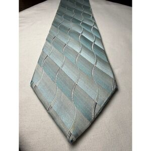 ARROW USA 1851 Men's Teal Blue Geometric Wave‎ Pattern Silk Blend Necktie